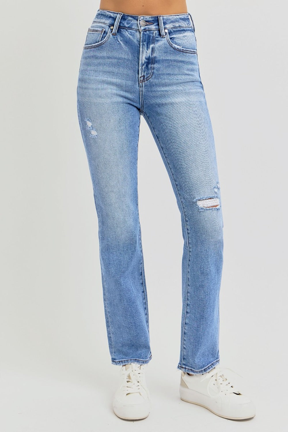 RISEN - Straight Leg Distressed Ankle Jeans - Inspired Eye Boutique