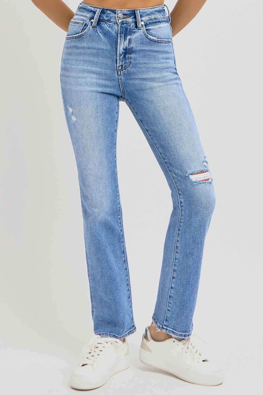 RISEN - Straight Leg Distressed Ankle Jeans - Inspired Eye Boutique