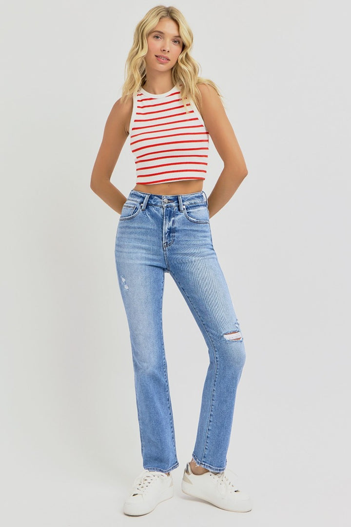 RISEN - Straight Leg Distressed Ankle Jeans - Inspired Eye Boutique