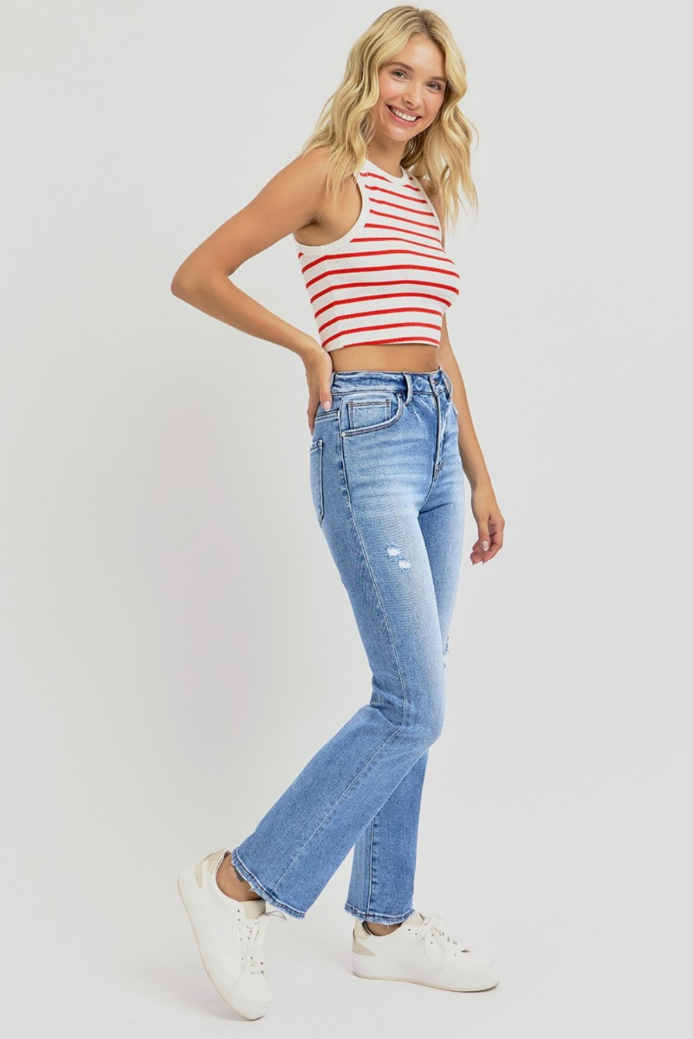 RISEN - Straight Leg Distressed Ankle Jeans - Inspired Eye Boutique