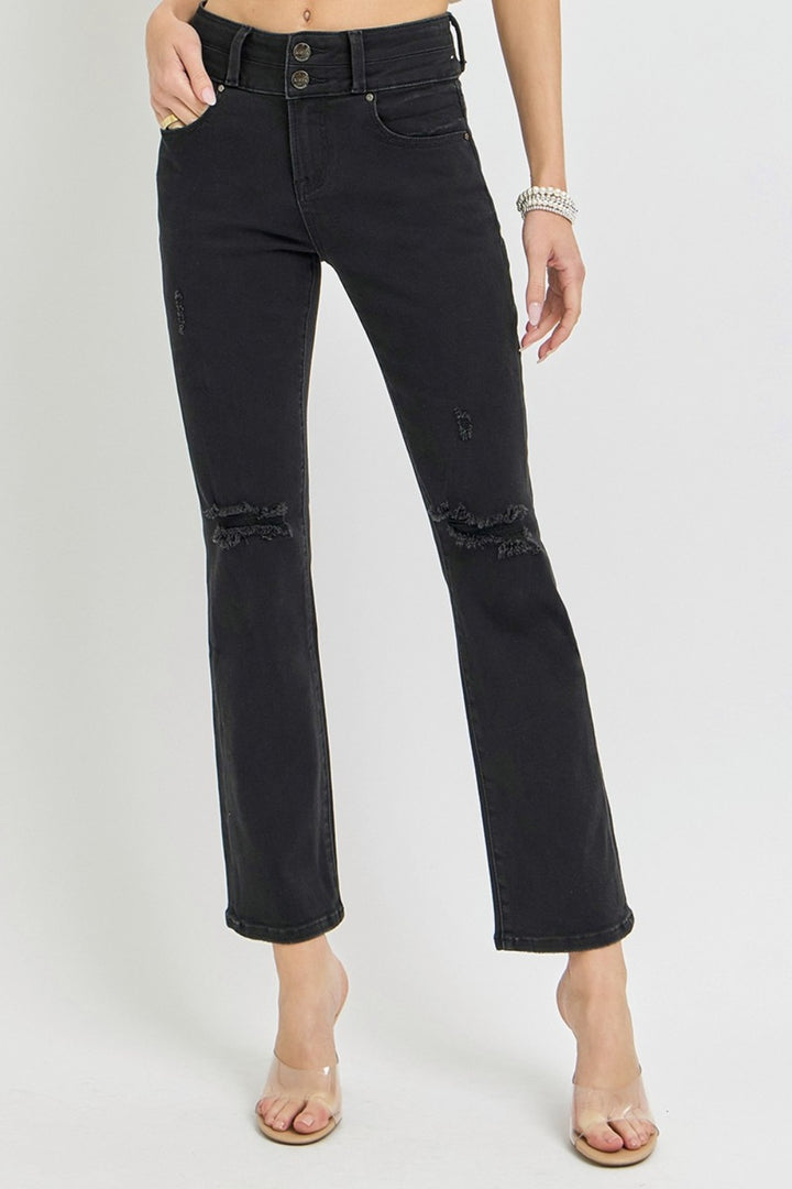 RISEN - Straight Leg Distressed Washed Black Jeans - Inspired Eye Boutique