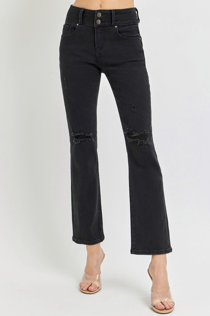 RISEN - Straight Leg Distressed Washed Black Jeans - Inspired Eye Boutique