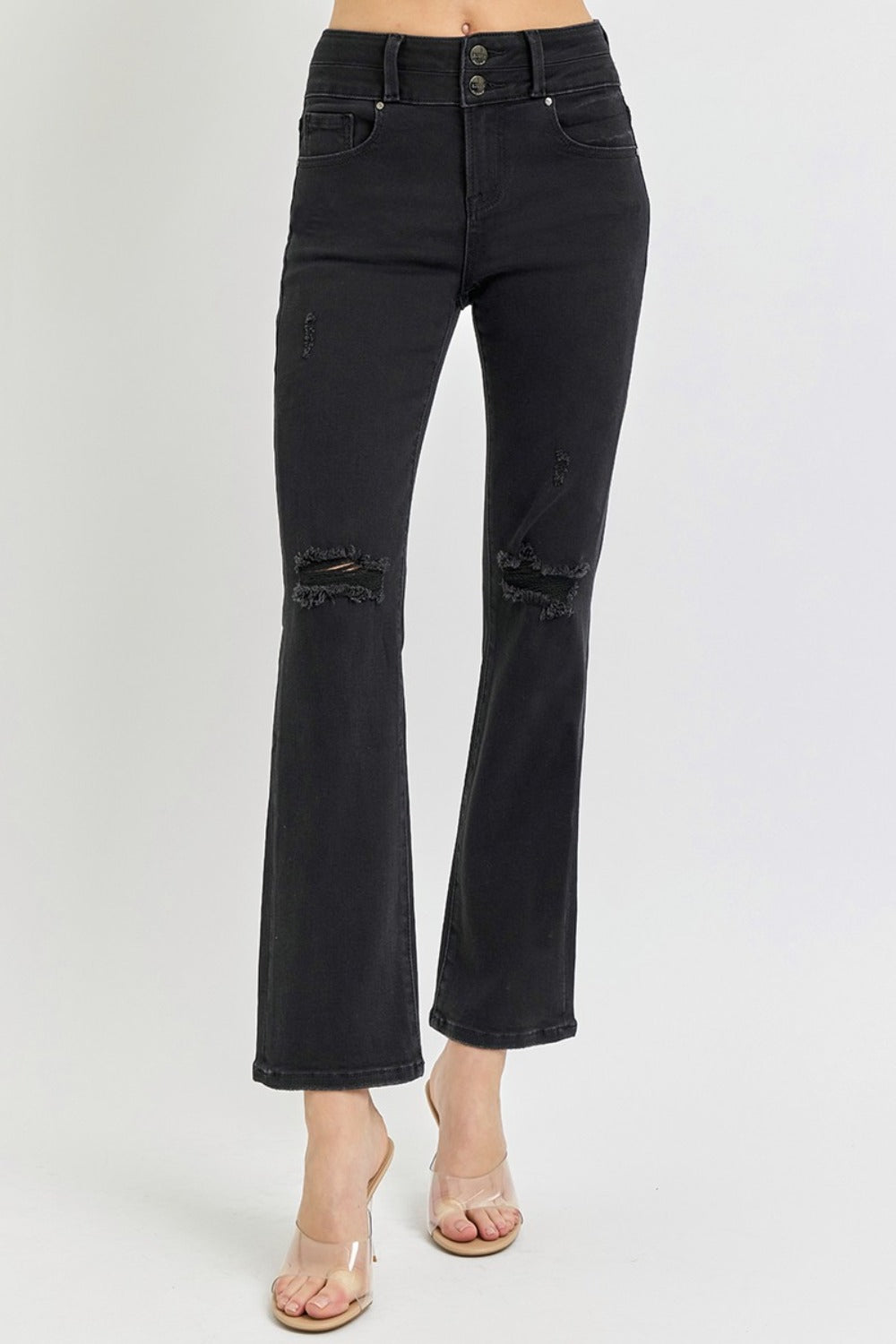 RISEN - Straight Leg Distressed Washed Black Jeans - Inspired Eye Boutique