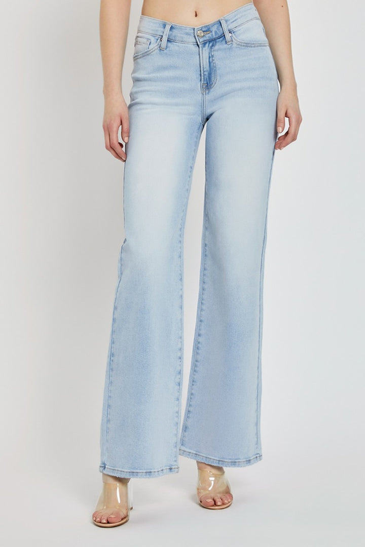 RISEN - V-Waist Wide Leg Jeans - Light Wash - Inspired Eye Boutique