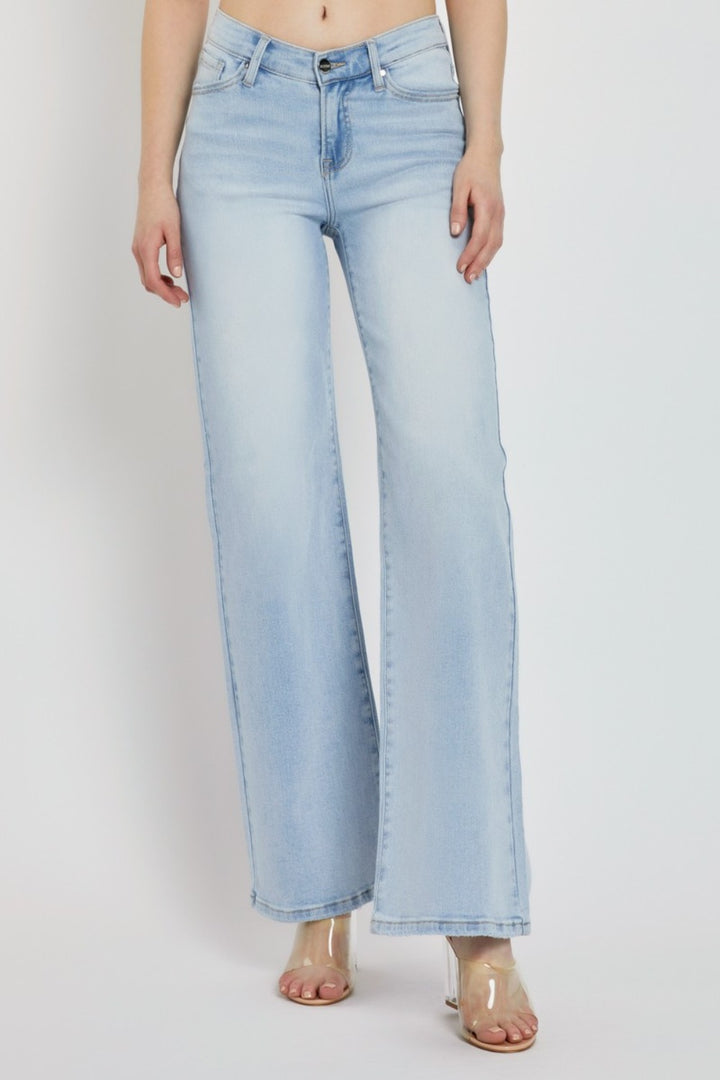 RISEN - V-Waist Wide Leg Jeans - Light Wash - Inspired Eye Boutique