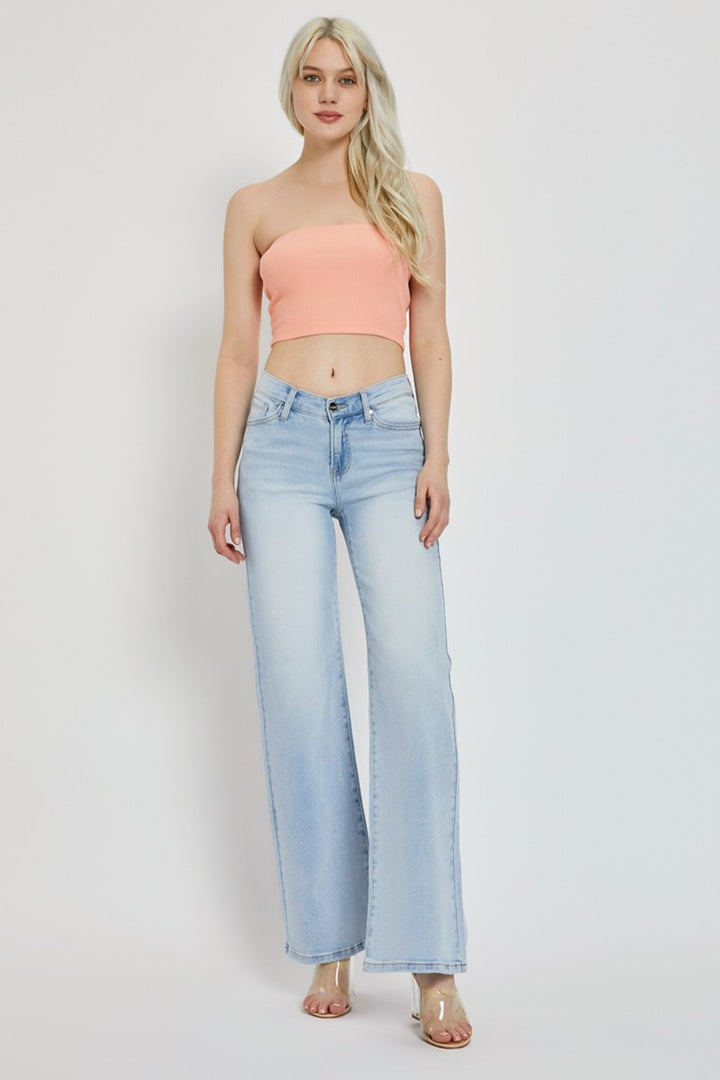 RISEN - V-Waist Wide Leg Jeans - Light Wash - Inspired Eye Boutique