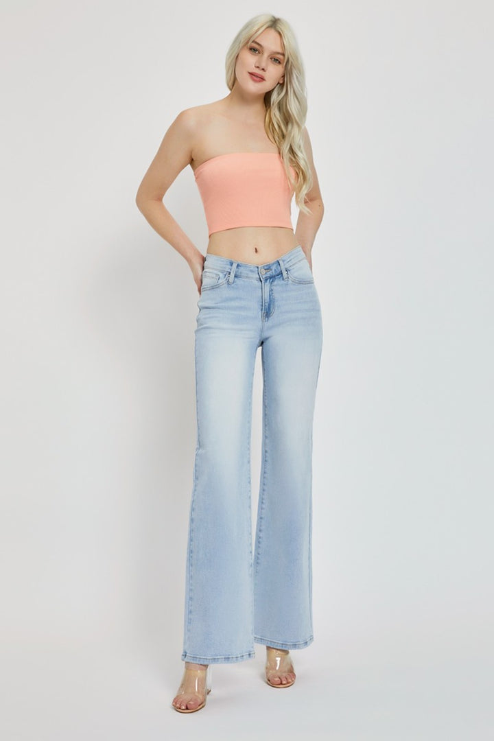 RISEN - V-Waist Wide Leg Jeans - Light Wash - Inspired Eye Boutique