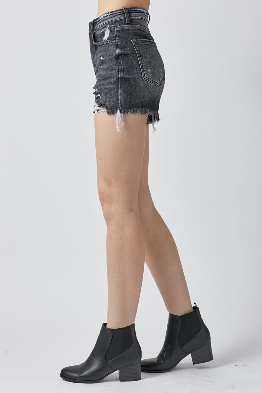 RISEN Washed Black Distressed Denim Shorts - Inspired Eye Boutique