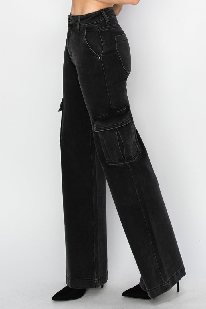 RISEN - Washed Black Wide Leg Cargo Jeans - Inspired Eye Boutique