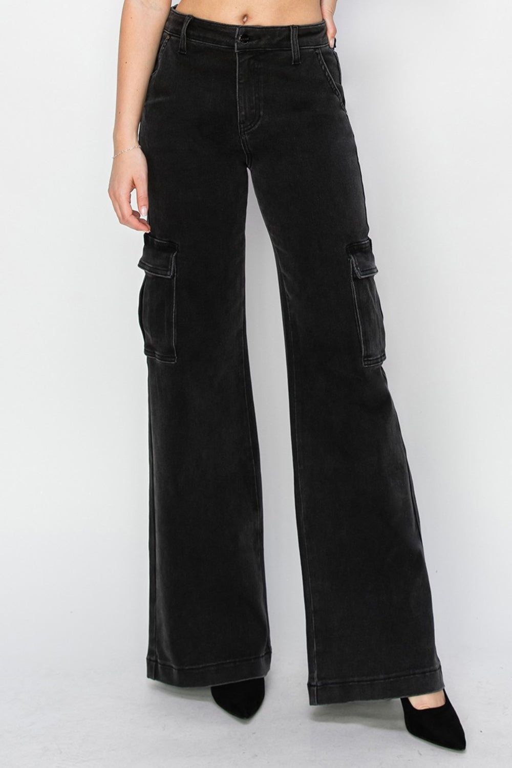 RISEN - Washed Black Wide Leg Cargo Jeans - Inspired Eye Boutique