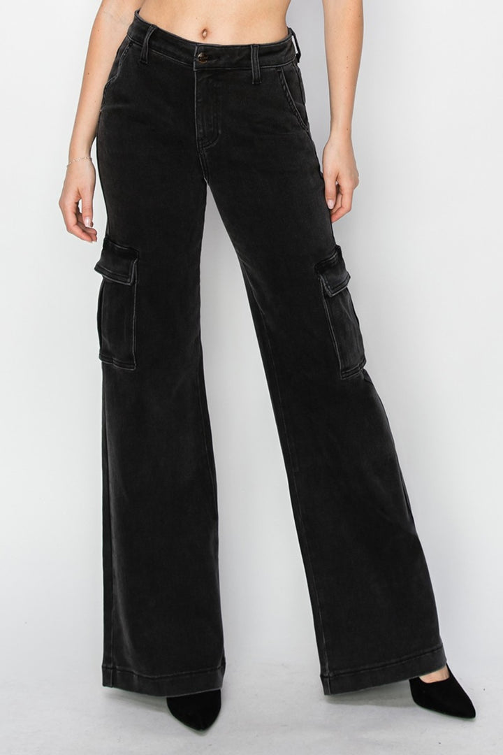 RISEN - Washed Black Wide Leg Cargo Jeans - Inspired Eye Boutique