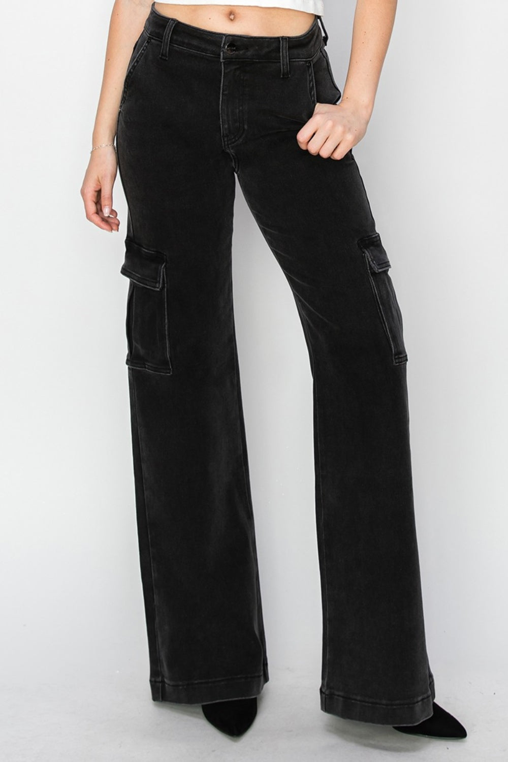 RISEN - Washed Black Wide Leg Cargo Jeans - Inspired Eye Boutique