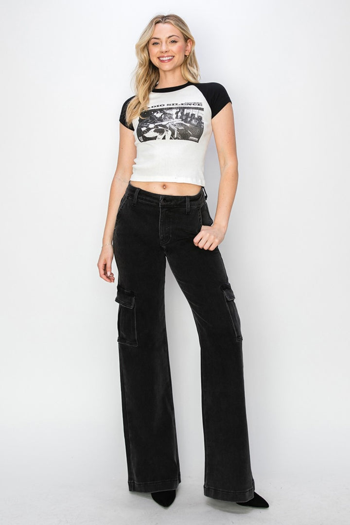 RISEN - Washed Black Wide Leg Cargo Jeans - Inspired Eye Boutique