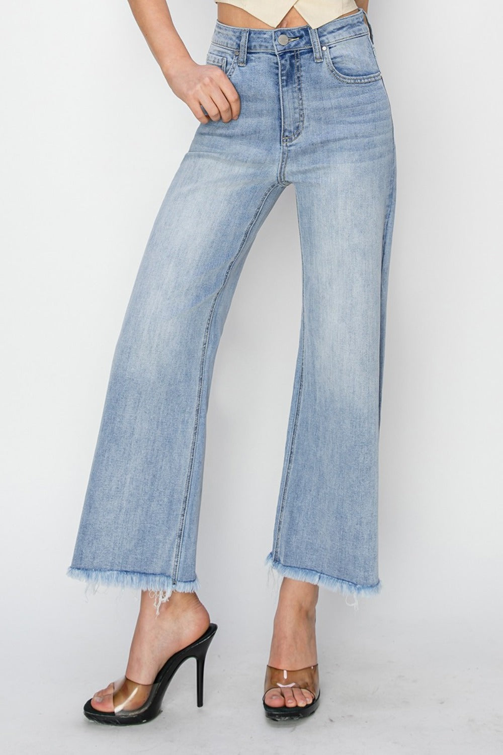 RISEN - Wide Leg Cropped Light Wash Jeans - Inspired Eye Boutique