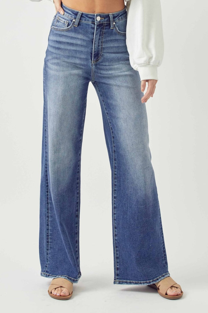 RISEN - Wide Leg Faded Dark Wash Jeans - Inspired Eye Boutique