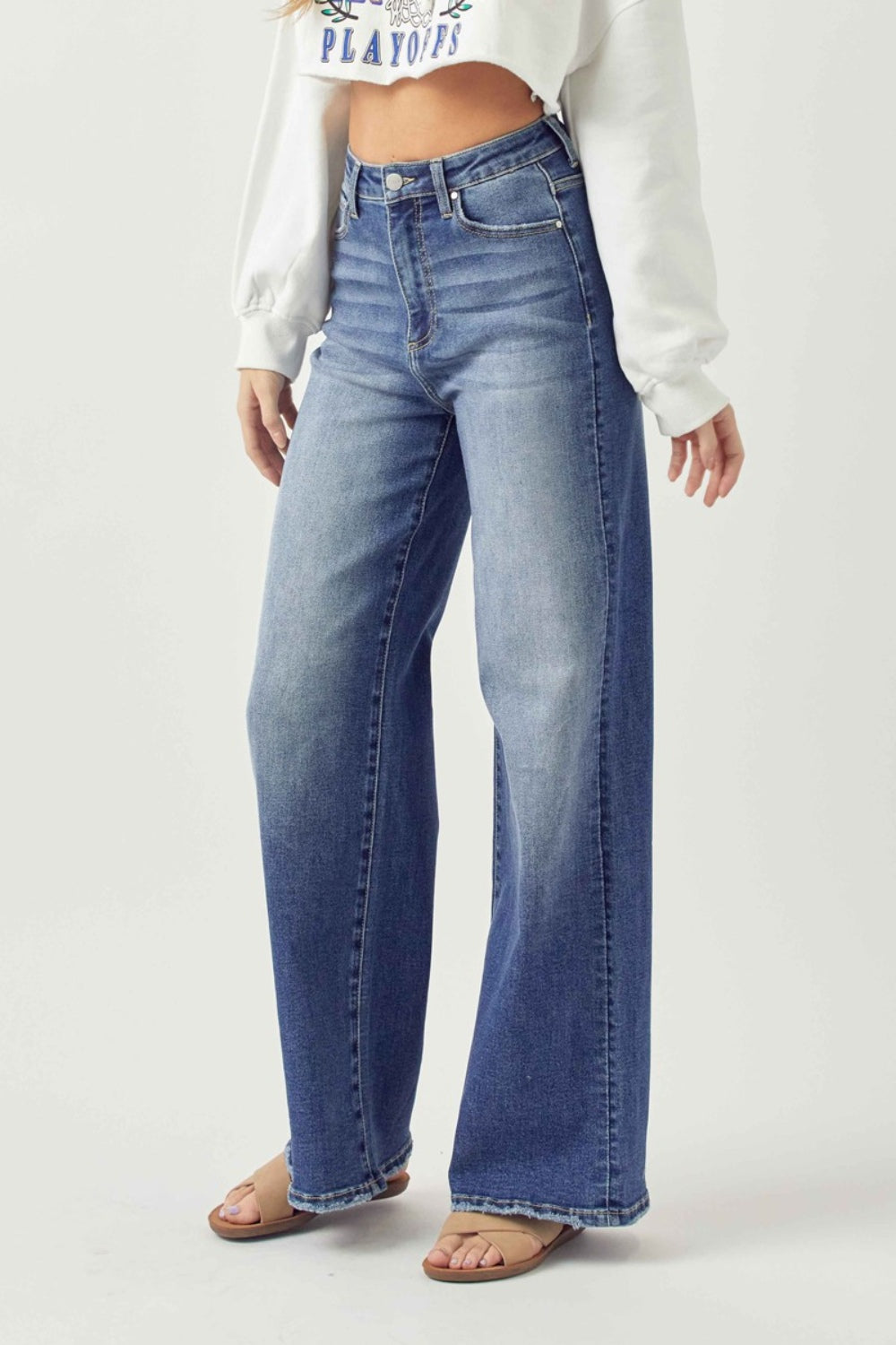 RISEN - Wide Leg Faded Dark Wash Jeans - Inspired Eye Boutique