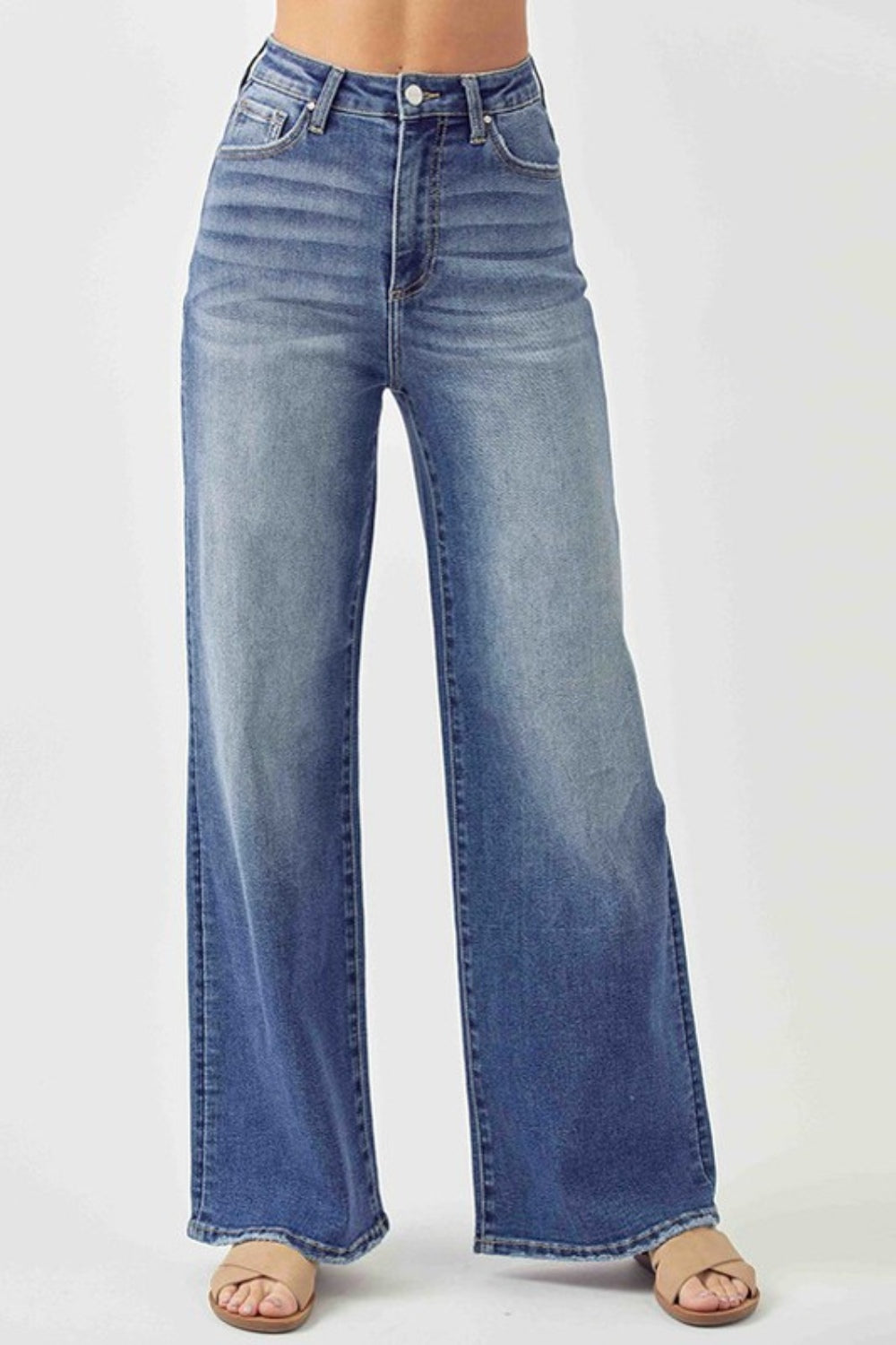 RISEN - Wide Leg Faded Dark Wash Jeans - Inspired Eye Boutique