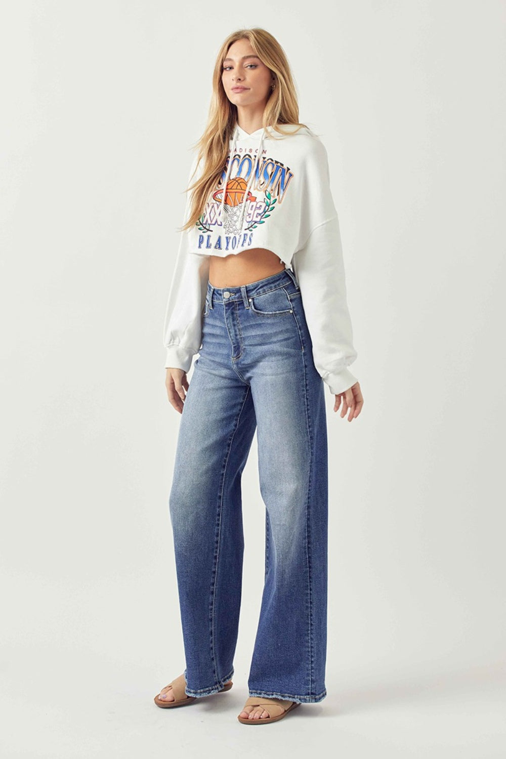 RISEN - Wide Leg Faded Dark Wash Jeans - Inspired Eye Boutique