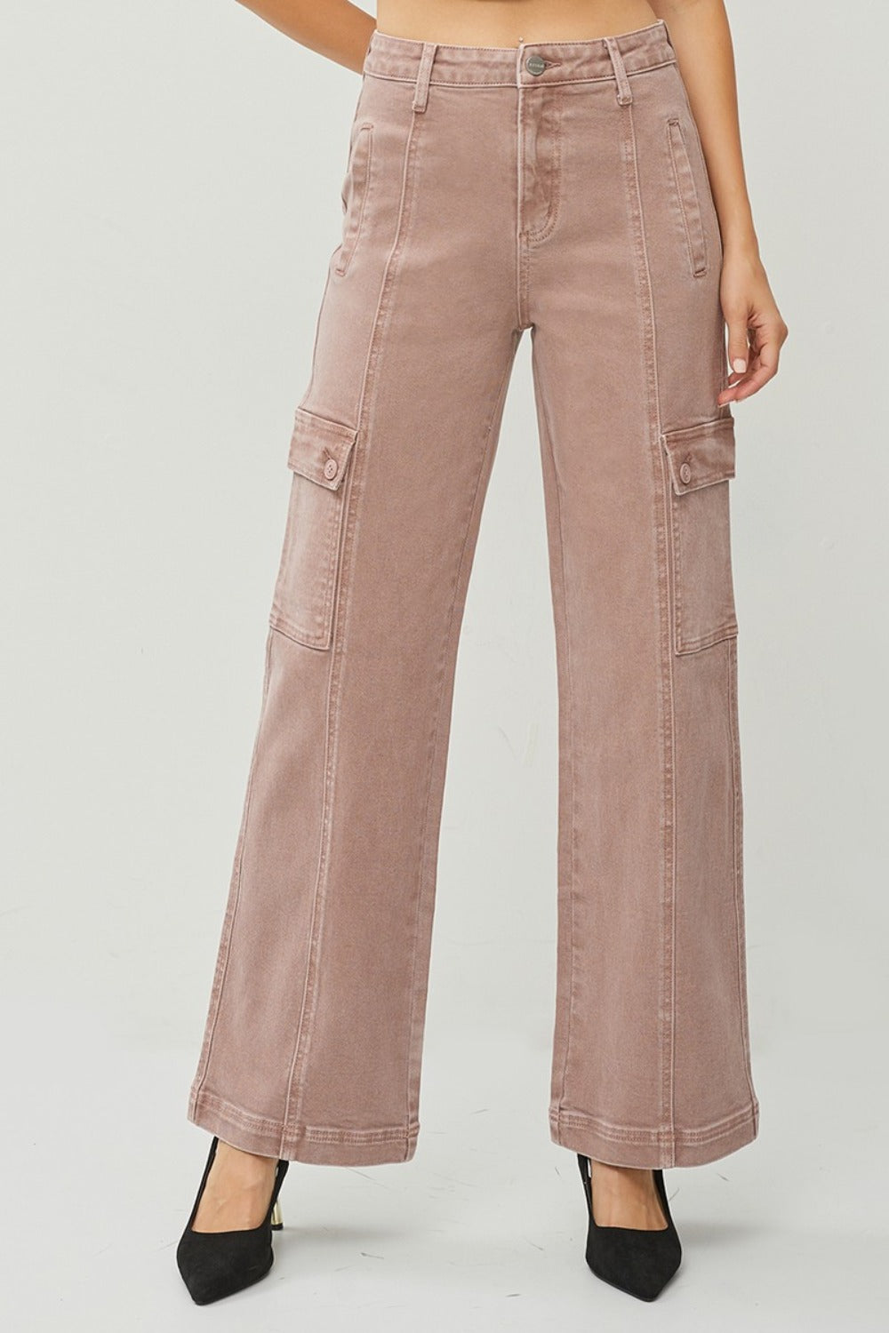 RISEN - Wide Leg Mauve Cargo Jeans - Inspired Eye Boutique