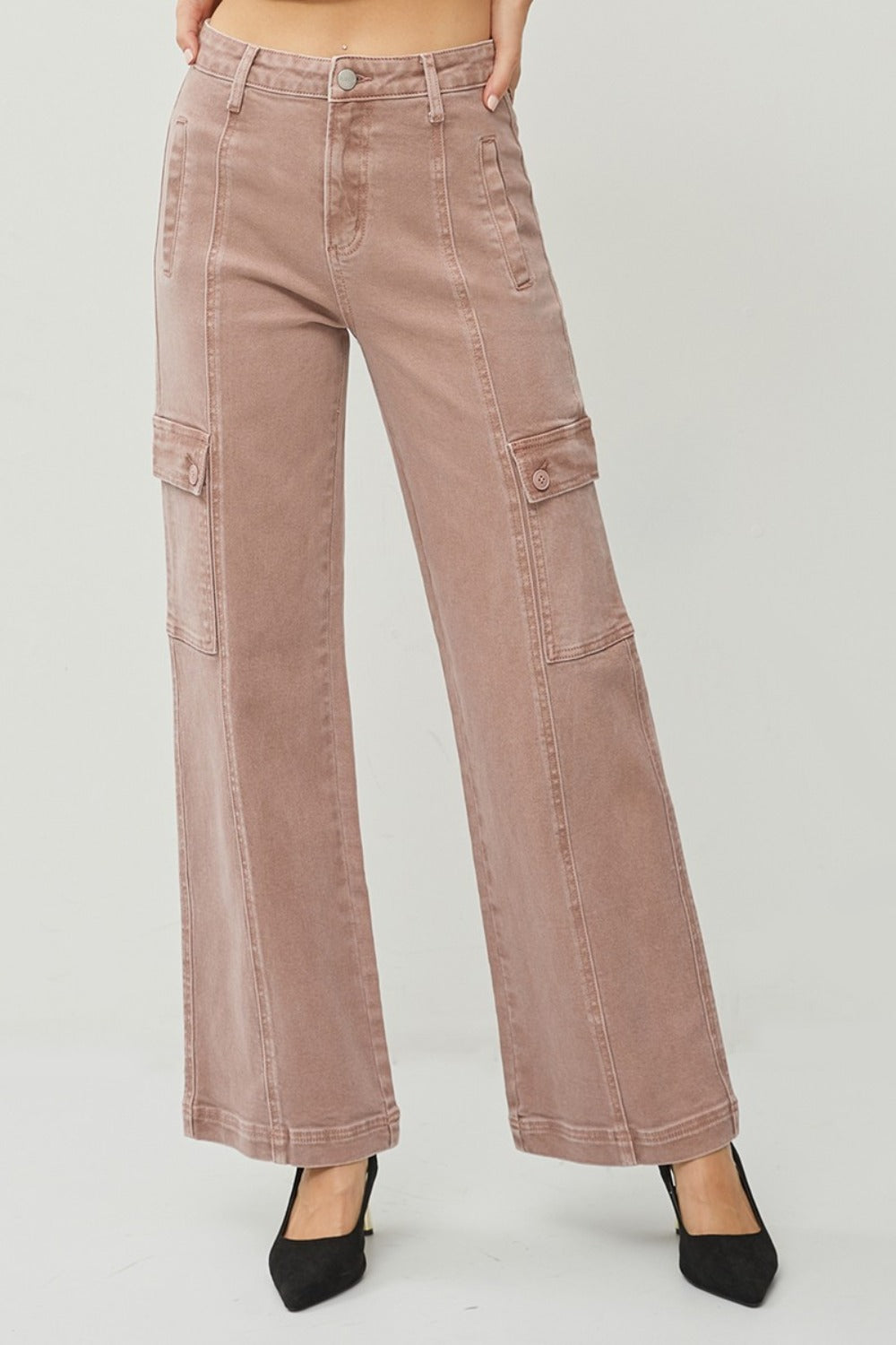 RISEN - Wide Leg Mauve Cargo Jeans - Inspired Eye Boutique