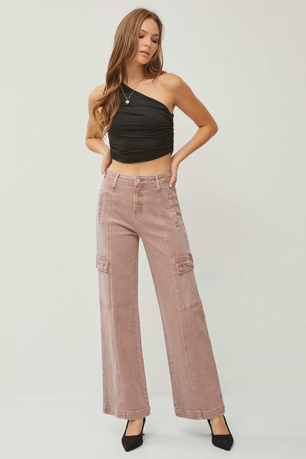 RISEN - Wide Leg Mauve Cargo Jeans - Inspired Eye Boutique