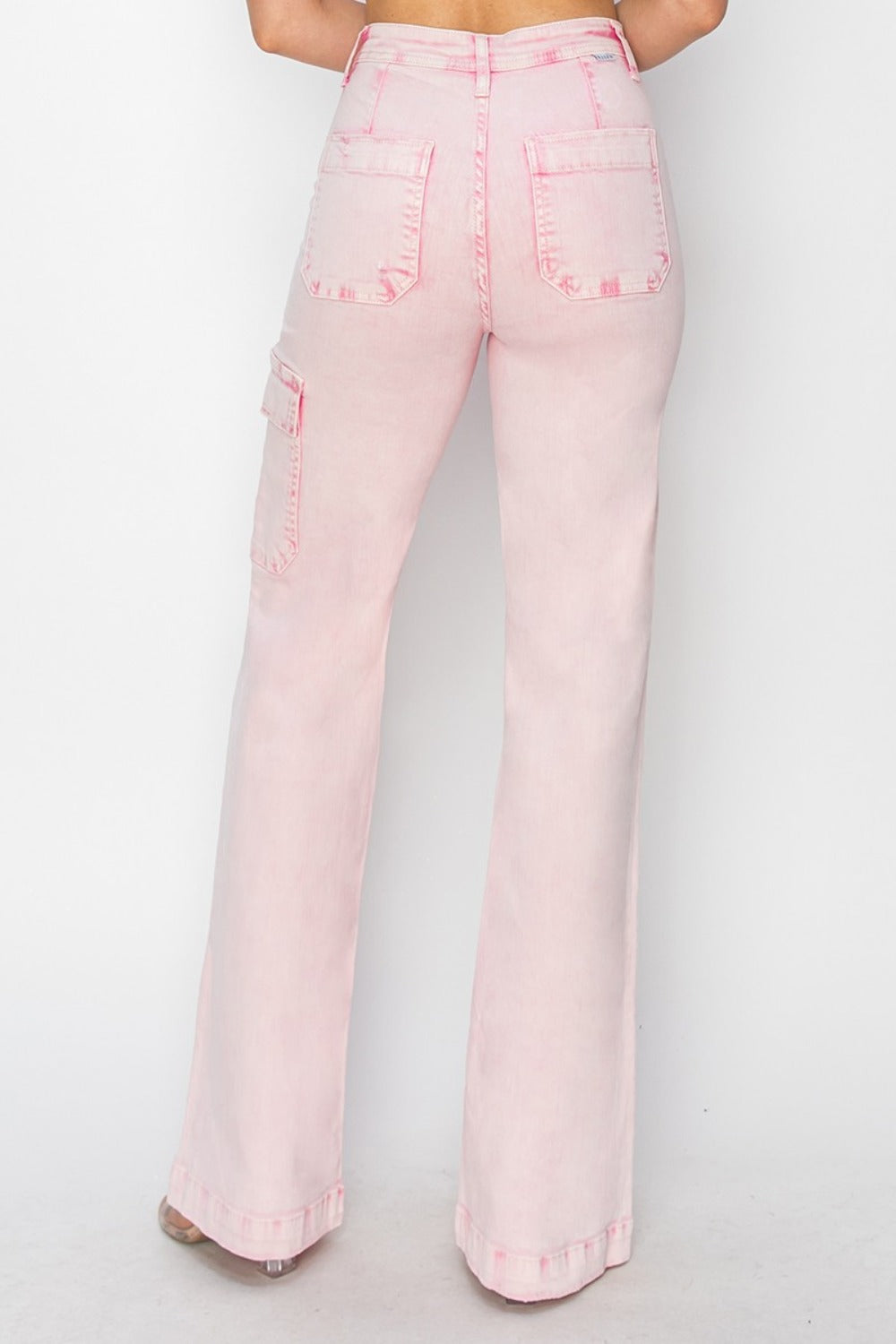 RISEN - Wide Leg Pink Acid Wash Cargo Jeans - Inspired Eye Boutique