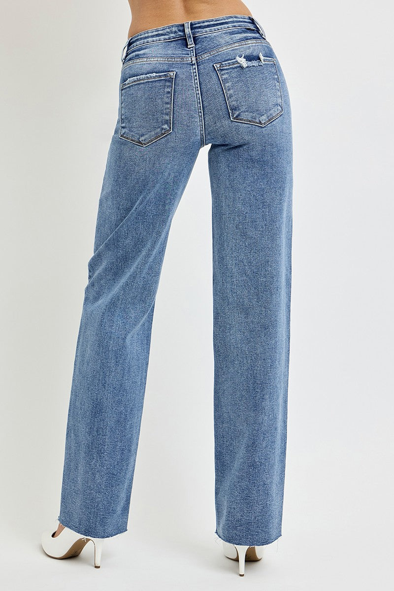 RISEN - Wide Leg Raw Hem Medium Wash Jeans - Inspired Eye Boutique