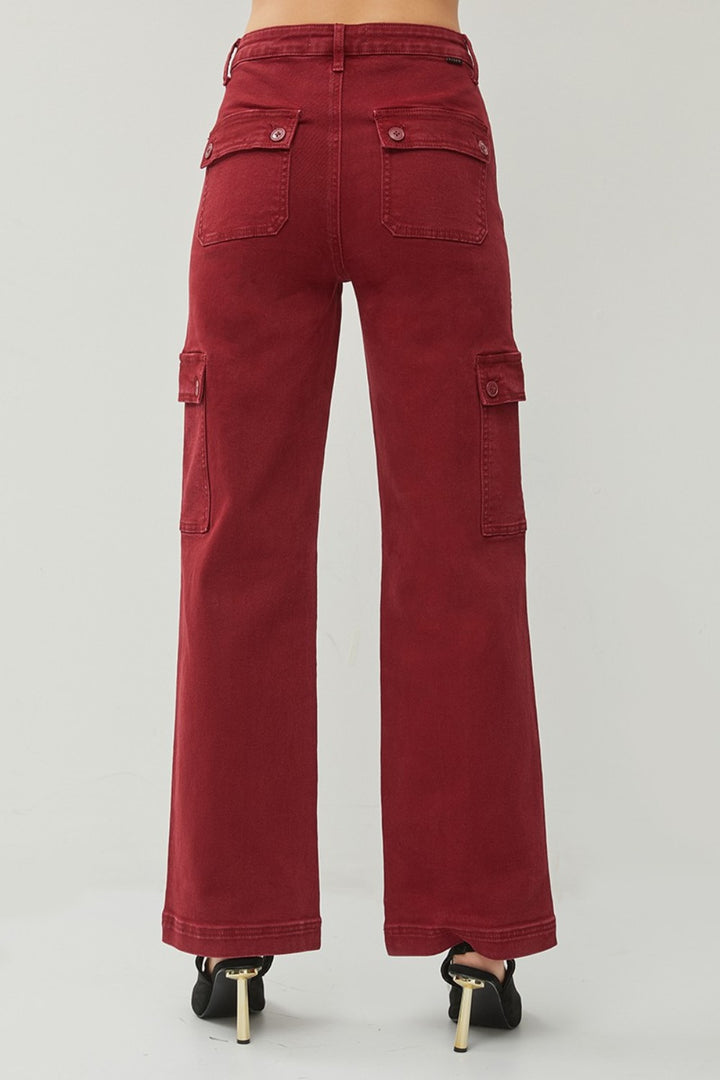 RISEN - Wide Leg Wine Red Cargo Jeans - Inspired Eye Boutique