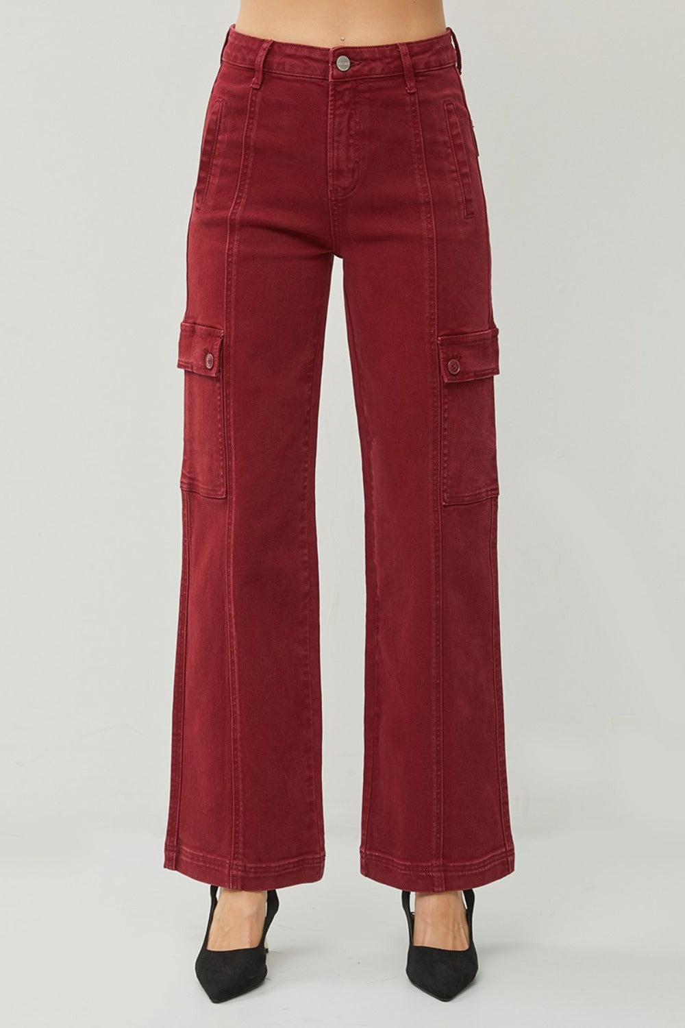 RISEN - Wide Leg Wine Red Cargo Jeans - Inspired Eye Boutique