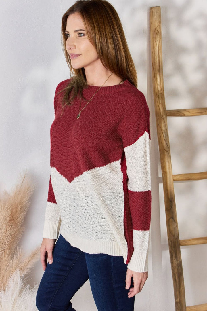 Color Block Sweater - Red Chevron - Inspired Eye Boutique