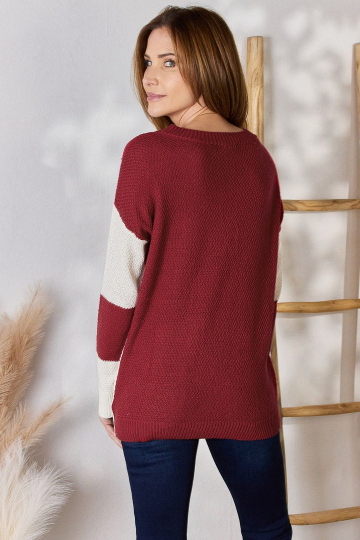 Color Block Sweater - Red Chevron - Inspired Eye Boutique