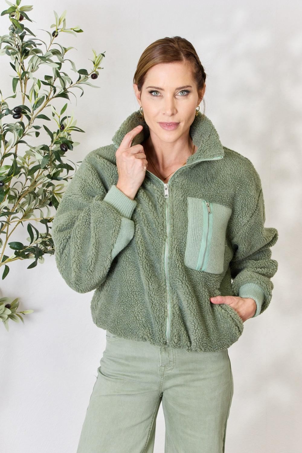 Green Zip Up Jacket - Inspired Eye Boutique