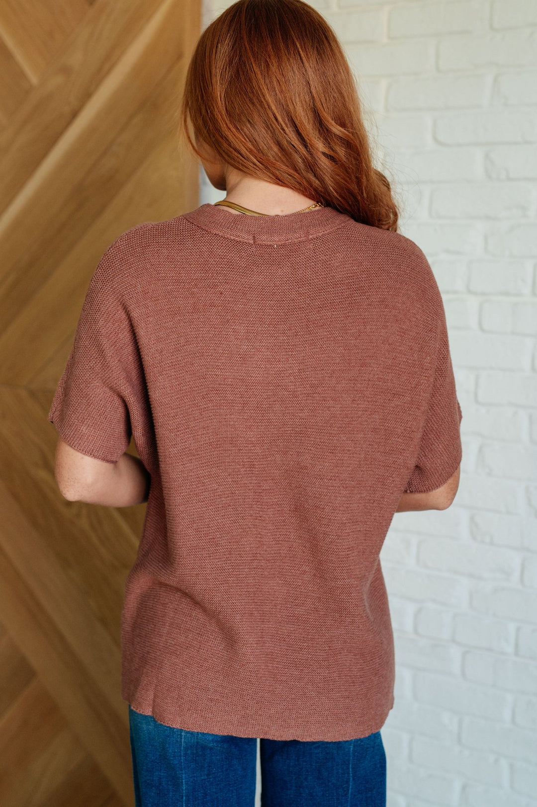 Short Sleeve Crew Neck Sweater - Coffee - Inspired Eye Boutique