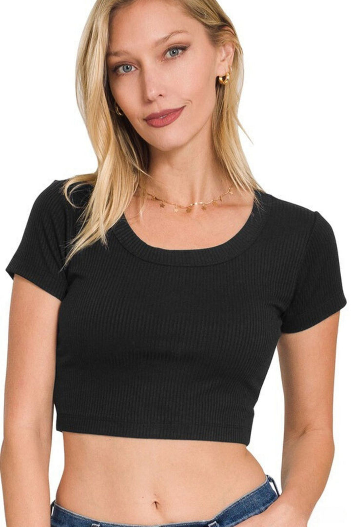 Short Sleeve Crop Top - Ribbed Fabric - Inspired Eye Boutique