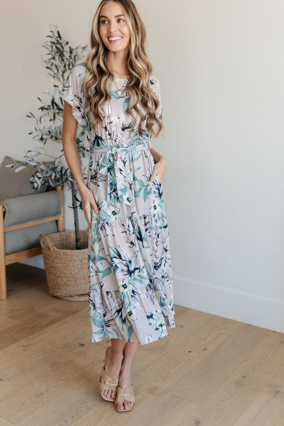 Short Sleeve Floral Midi Dress - Inspired Eye Boutique