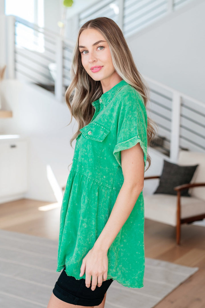 Short Sleeve Green Puplum Top - Inspired Eye Boutique