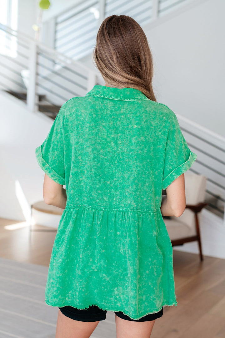 Short Sleeve Green Puplum Top - Inspired Eye Boutique