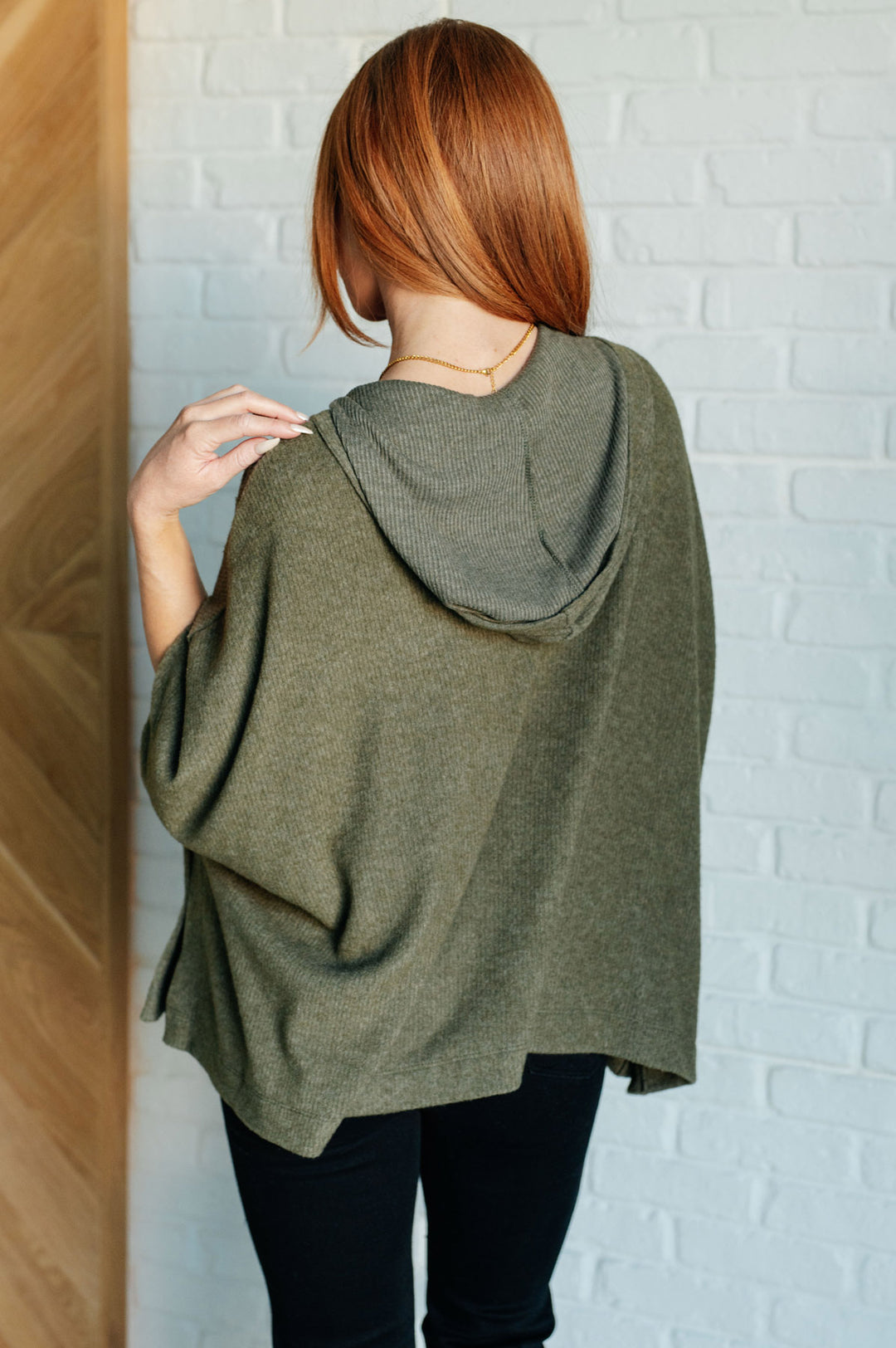 Short Sleeve Hooded Poncho - Olive Green - Inspired Eye Boutique