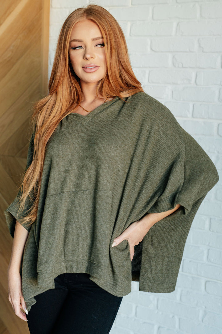 Short Sleeve Hooded Poncho - Olive Green - Inspired Eye Boutique