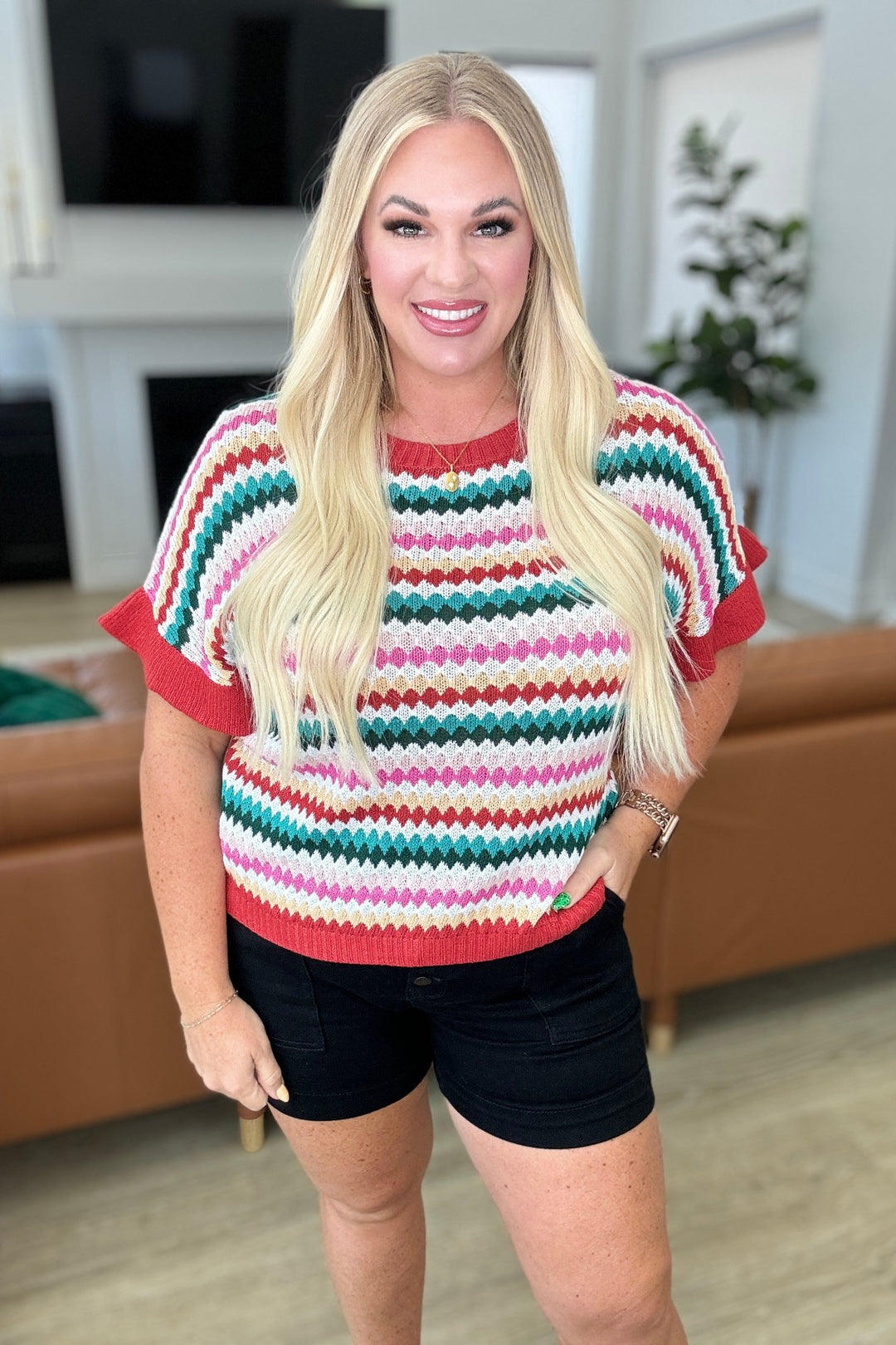 Short Sleeve Multi-Color Striped Sweater - Inspired Eye Boutique