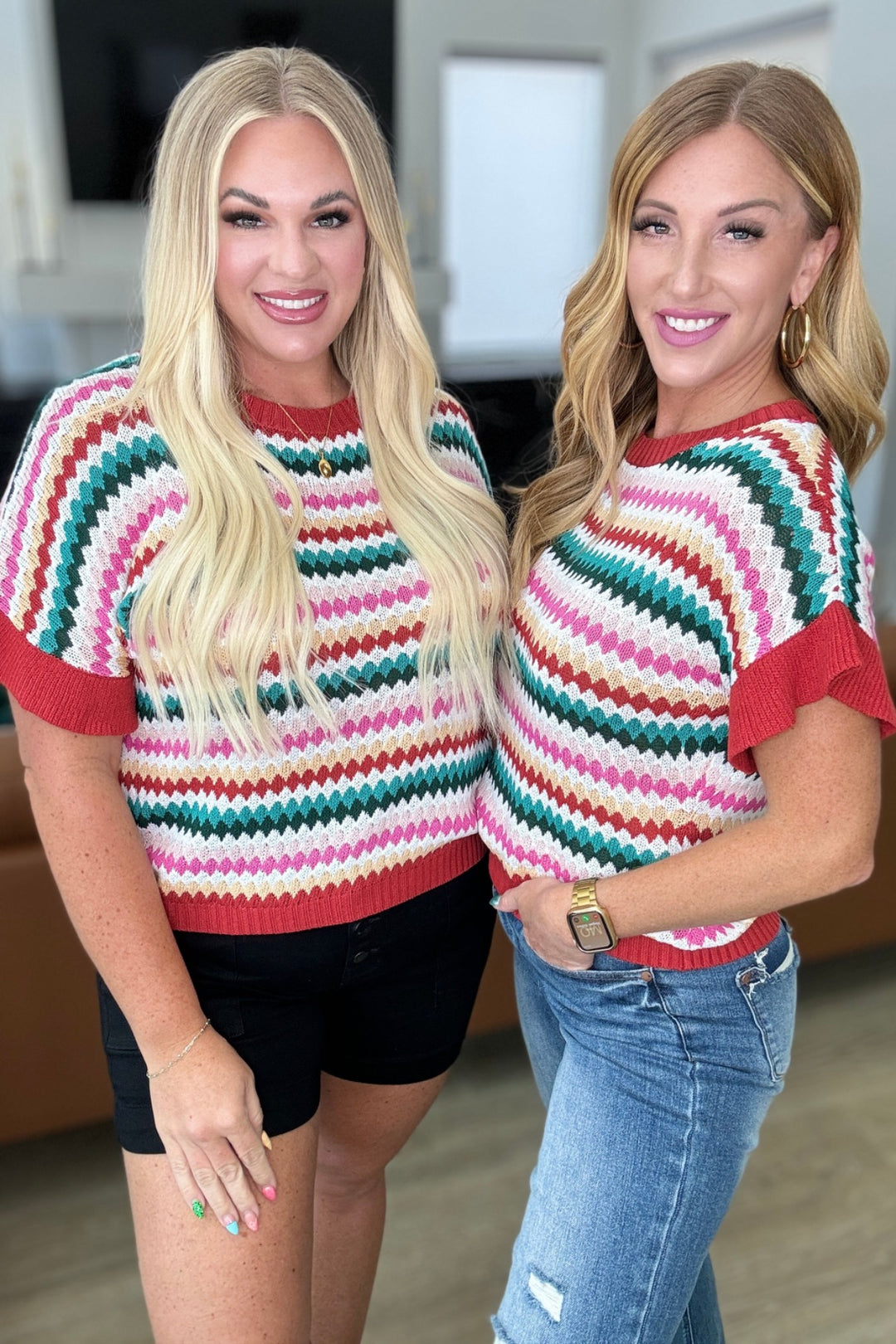 Short Sleeve Multi-Color Striped Sweater - Inspired Eye Boutique