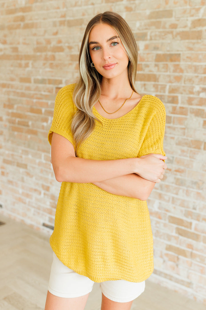 Short Sleeve Openwork Sweater - Yellow - Inspired Eye Boutique