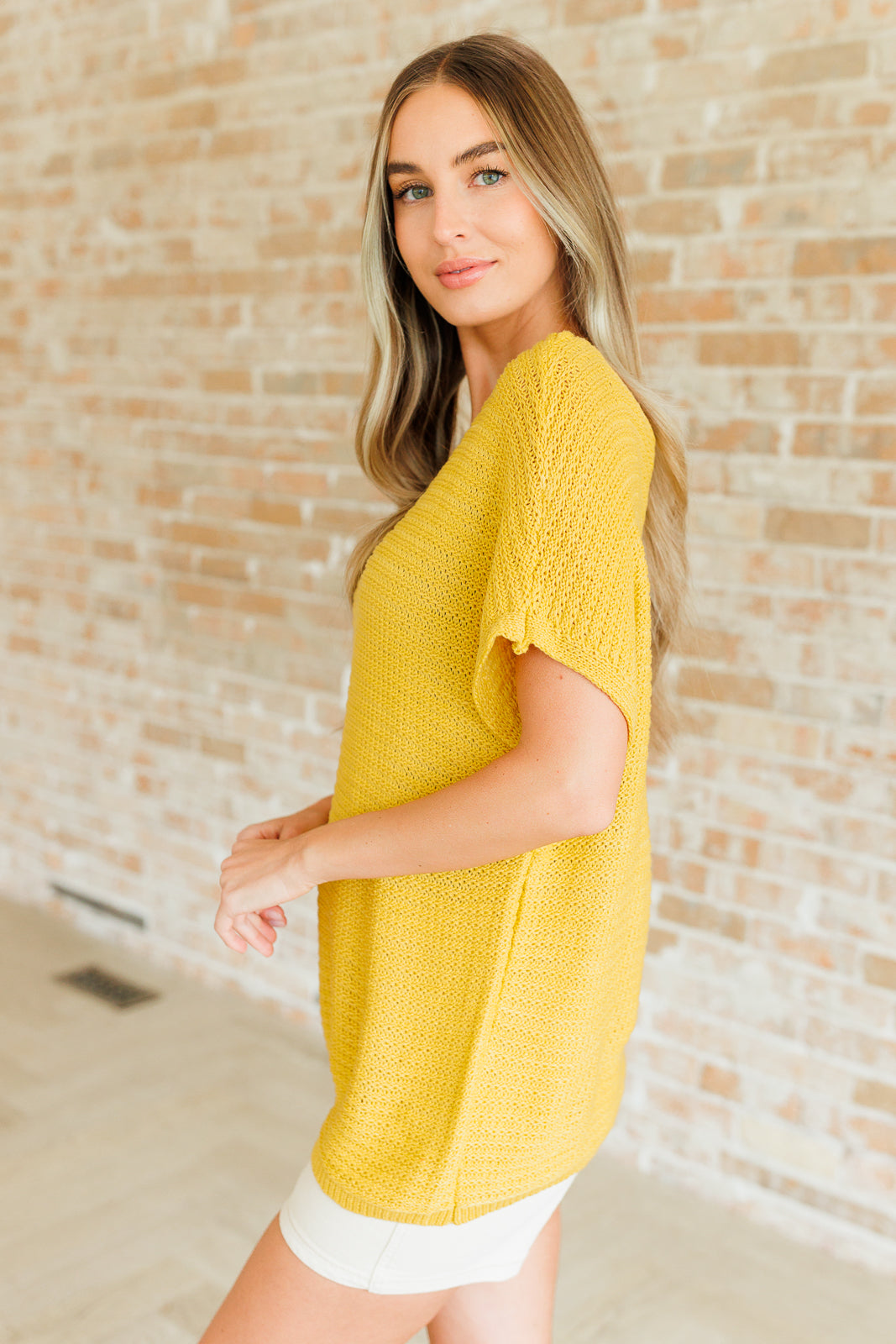 Short Sleeve Openwork Sweater - Yellow - Inspired Eye Boutique