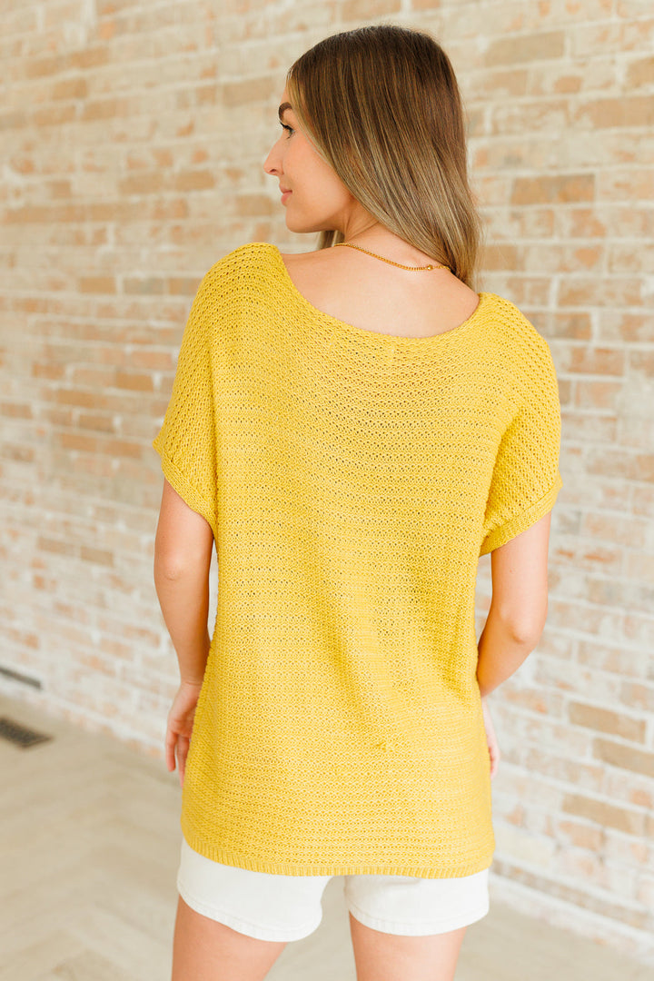 Short Sleeve Openwork Sweater - Yellow - Inspired Eye Boutique