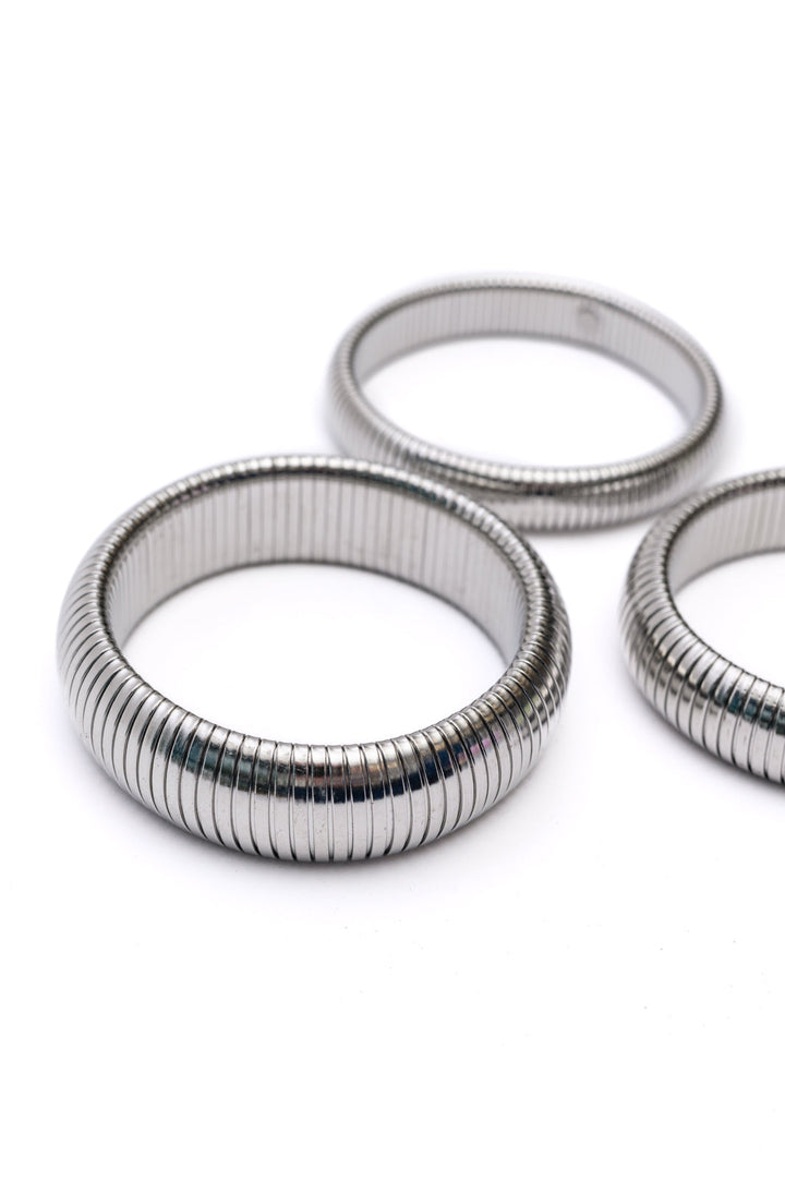 Silver Ribbed Bangle Bracelet Set - Inspired Eye Boutique