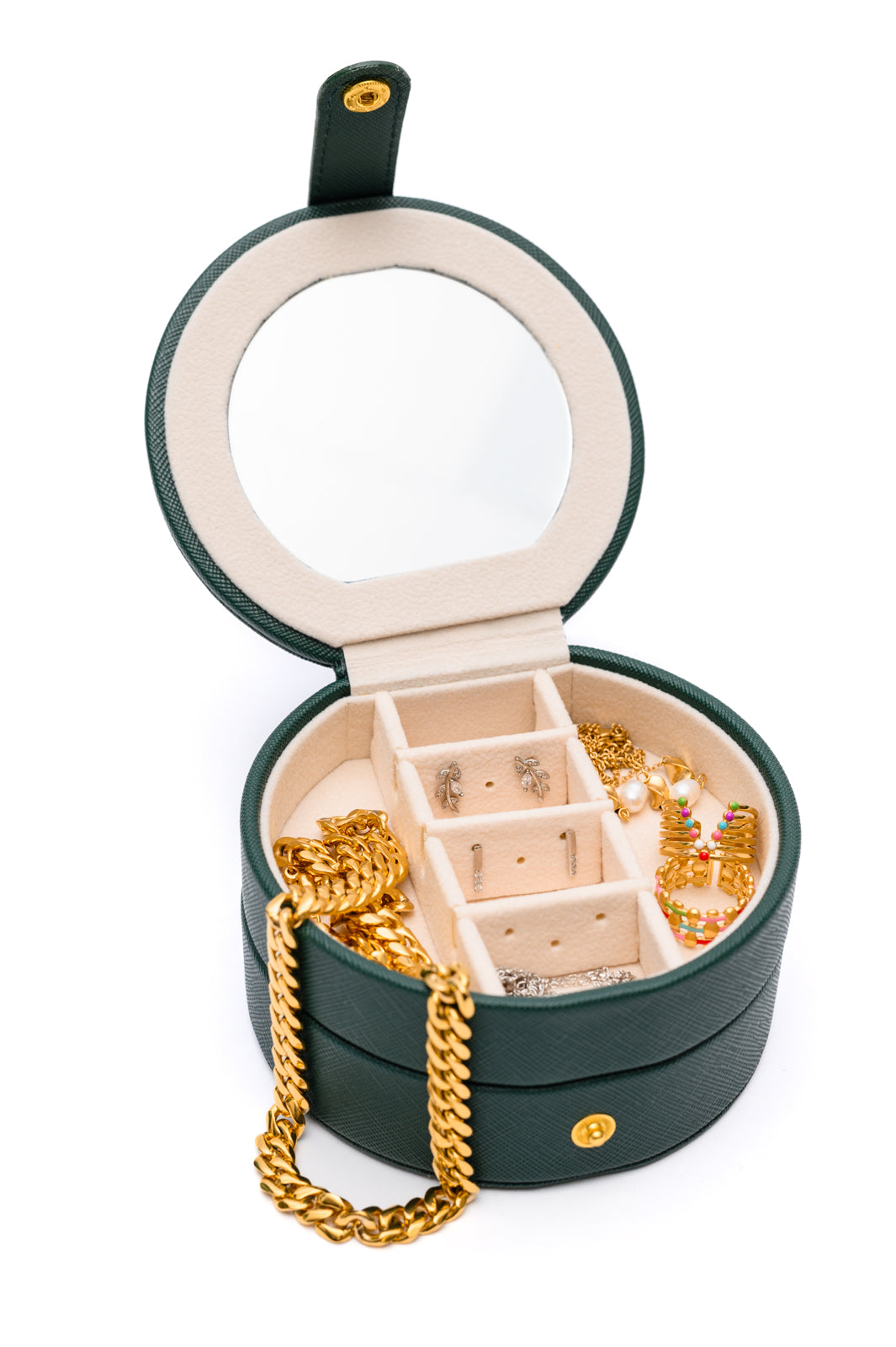 Small Circular Travel Jewelry Case - Green - Inspired Eye Boutique