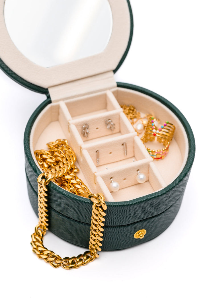 Small Circular Travel Jewelry Case - Green - Inspired Eye Boutique