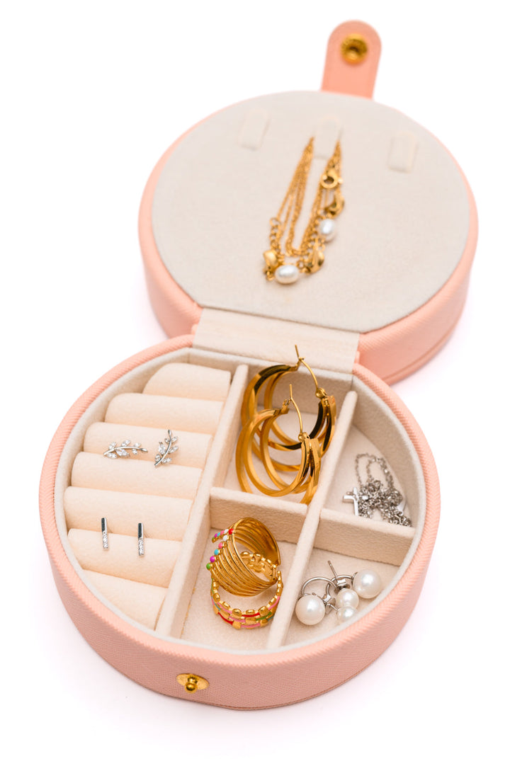 Small Circular Travel Jewelry Case - Pink - Inspired Eye Boutique