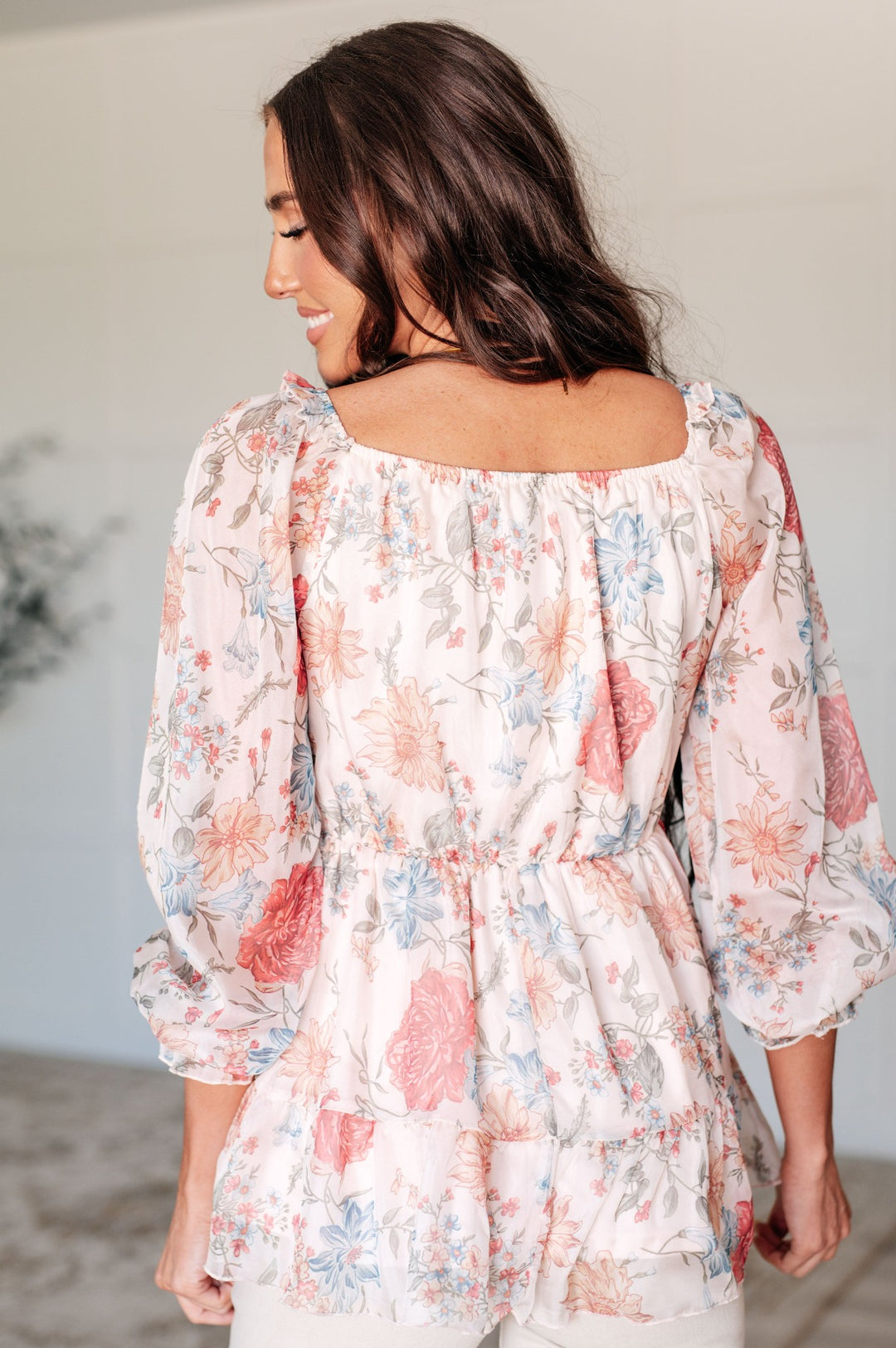 Smocked Long Sleeve Sheer Floral Blouse - Inspired Eye Boutique