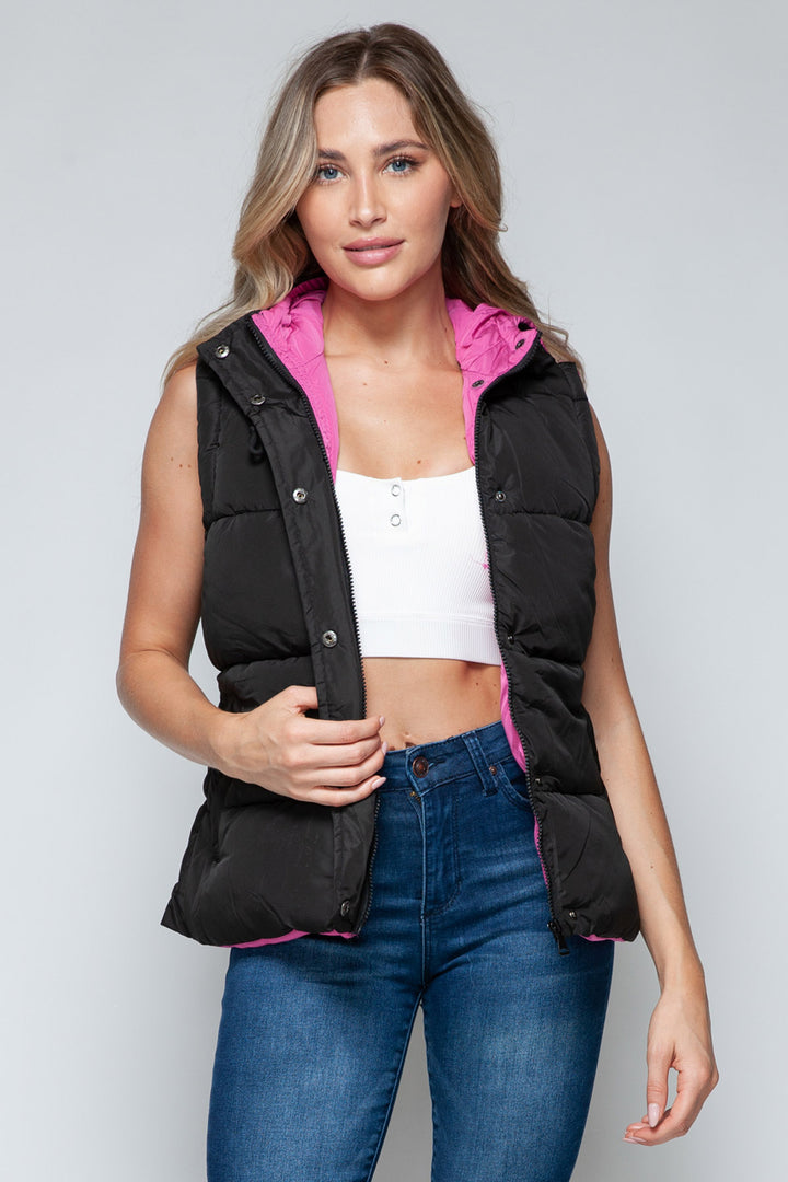 Snobbish - Hooded Puffer Vest - Black and Hot Pink - Inspired Eye Boutique